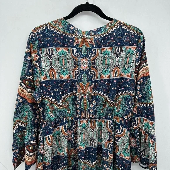 NWT 12 BLOOMCHIC Patchwork boho blue-teal colorful coastal woman maxi dress - Picture 3 of 14